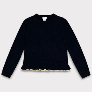 Crewcuts Girls Black Peplum Sweater Gold Metallic Trim Ruffle Hem Size 8